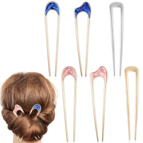 Vintage Metall U Pins für Haarknoten - 6er Set U-förmige französische Twist-Haarnadeln Gold & Silber Chignon Haarnadeln für Frauen - Stilvolles Zubehör für dicke & dünne Frisuren Vintage Metall U Pins für Haarknoten - 6er Set U-förmige französische Twist-Haarnadeln Gold & Silber Chignon Haarnadeln für Frauen - Stilvolles Zubehör für dicke & dünne Frisuren von kicder