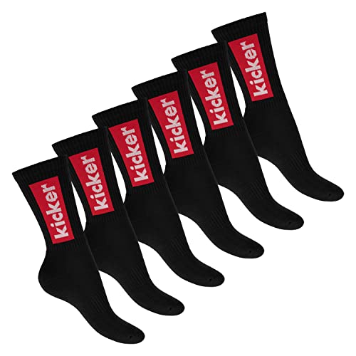 kicker Damen & Herren Crew Socks (6 Paar) Schwarz 39-42 von kicker