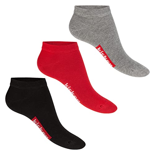 kicker Damen & Herren Sneaker Socken (3 Paar) - Schwarz Rot Grau 35-38 von kicker