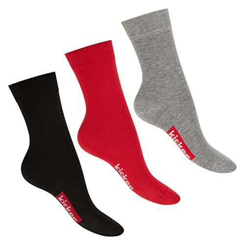 kicker Damen & Herren Socken (3 Paar) Sportliche Baumwollsocken - Schwarz Rot Grau 43-46 von kicker