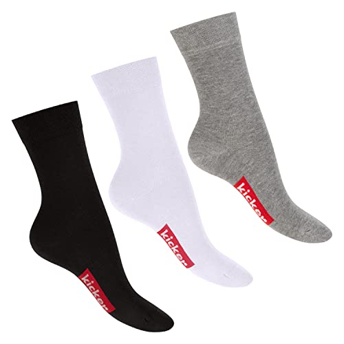 kicker Damen & Herren Socken (3 Paar) Sportliche Baumwollsocken - Schwarz Weiß Grau 47-50 von kicker