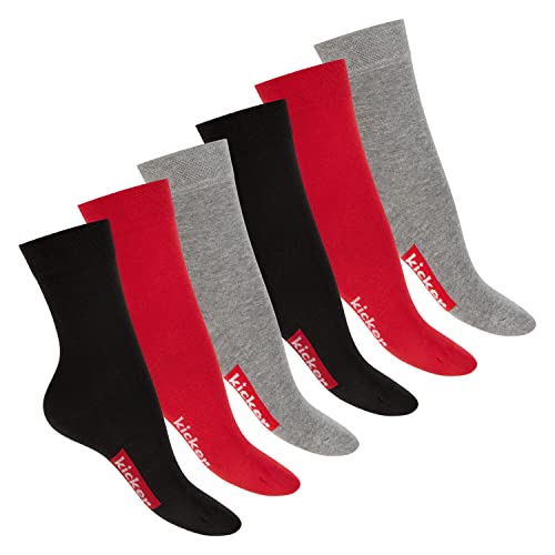 kicker Damen & Herren Socken (6 Paar) Sportliche Baumwollsocken - Schwarz Rot Grau 43-46 von kicker