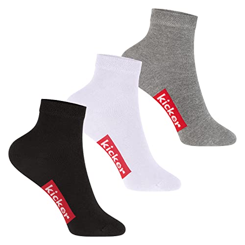 kicker Kinder Kurzschaft Socken (3 Paar) Schwarz Weiß Grau 35-38 von kicker