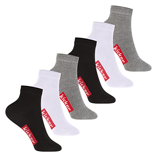 kicker Kinder Kurzschaft Socken (6 Paar) Schwarz Weiß Grau 31-34 von kicker