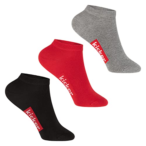 kicker Kinder Sneaker Socken (3 Paar) Schwarz Rot Grau 23-26 von kicker