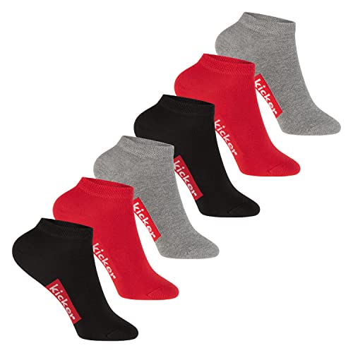 kicker Kinder Sneaker Socken (6 Paar) Schwarz Rot Grau 27-30 von kicker