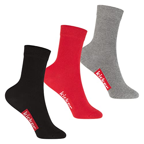 kicker Kinder Socken (3 Paar) Schwarz Rot Grau 27-30 von kicker