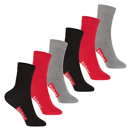 kicker Kinder Socken (6 Paar) Schwarz Rot Grau 23-26 von kicker