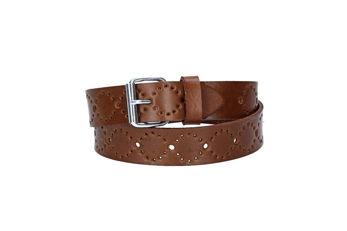 kiddybelts Ledergürtel Kids 25mm in Cognac mit Lochmuster und Rollschließe in Silber (KB17-640) sehr weiches Vollrindleder von kiddybelts