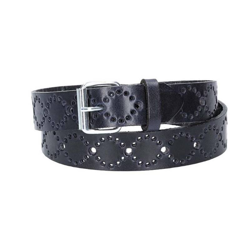 kiddybelts Ledergürtel Kids 25mm in Dunkelblau mit Lochmuster und Rollschließe in Silber (KB17-490, 1-St) sehr weiches Vollrindleder von kiddybelts