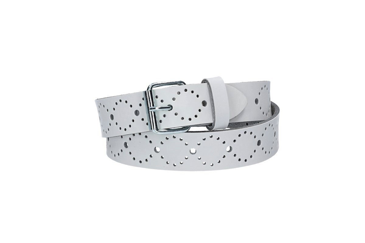 kiddybelts Ledergürtel Kids 25mm in Weiss mit Lochmuster und Rollschließe in Silber (KB17-100) sehr weiches Vollrindleder von kiddybelts