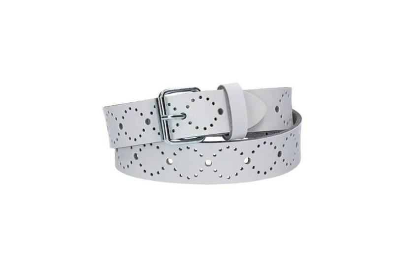 kiddybelts Ledergürtel Kids 25mm in Weiss mit Lochmuster und Rollschließe in Silber (KB17-100, 1-St) sehr weiches Vollrindleder von kiddybelts