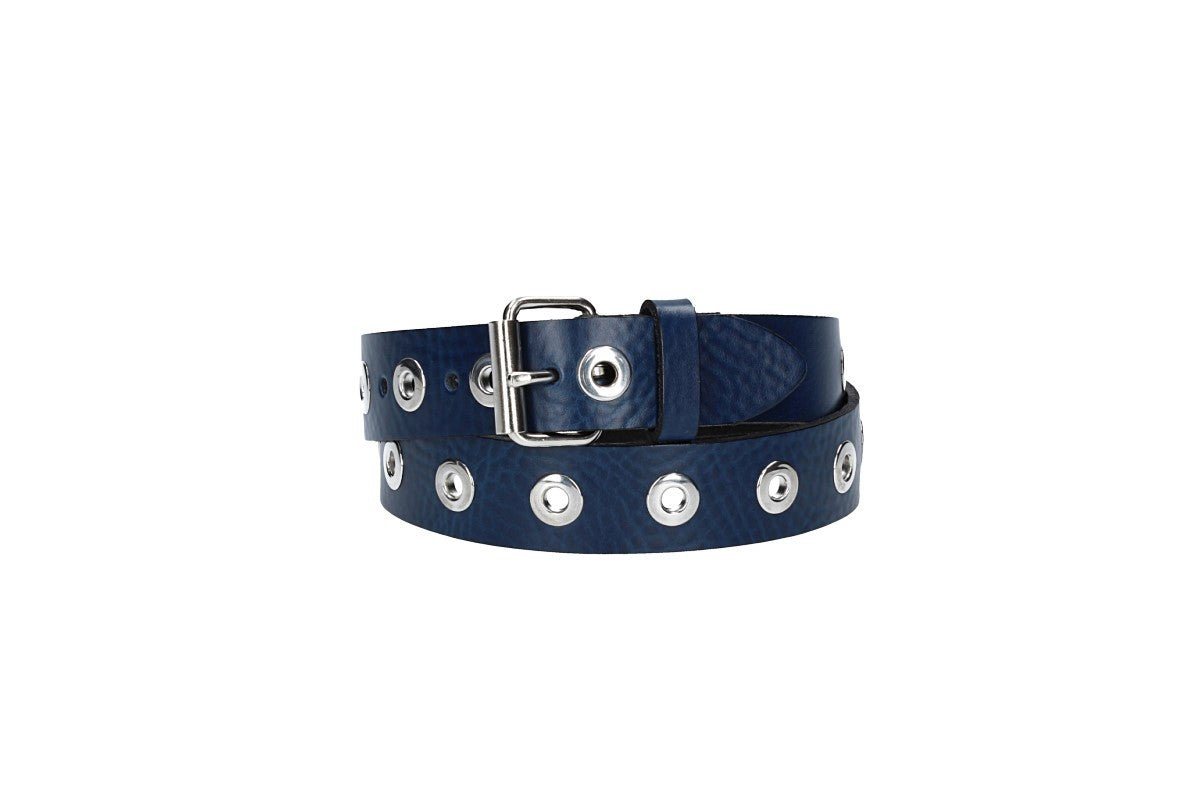 kiddybelts Ledergürtel Ledergürtel Kids 25mm in Blau mit Ösen und Schließe in Silber (KB14-480) sehr weiches Vollrindleder von kiddybelts