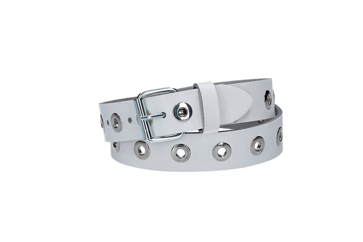 kiddybelts Ledergürtel Ledergürtel Kids 25mm in Weiss mit Ösen und Schließe in Silber (KB14-100) sehr weiches Vollrindleder von kiddybelts