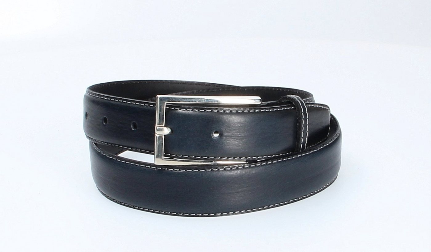 kiddybelts Ledergürtel Ledergürtel Kids Blau 25mm und weiß abgenäht mit Schließe Silber (BJ16-480) sehr weiches Vollrindleder von kiddybelts