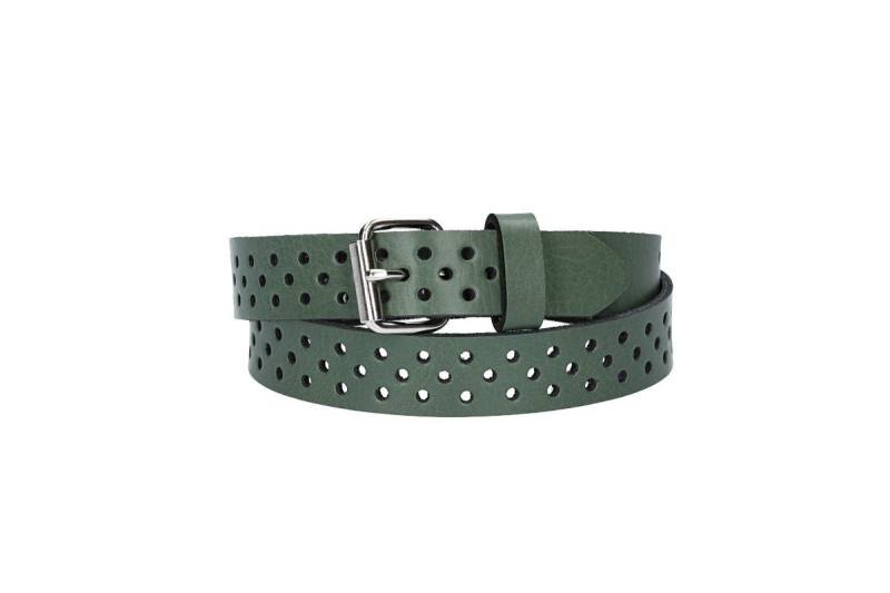 kiddybelts Ledergürtel Mini 20mm in Grün mit durchgehender Lochung und dunkler Rollschließe (KB18-560, 1-St) sehr weiches Vollrindleder von kiddybelts