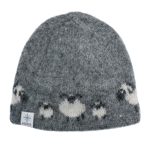 kidka Herren Damen Kinder Wollmütze - Island-Schafe - Grau Größe - One Size von kidka