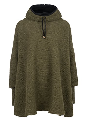 kidka Damen Mädchen Strick-Poncho Umhang Cape mit Kragen - moosgrün Size one Size von kidka