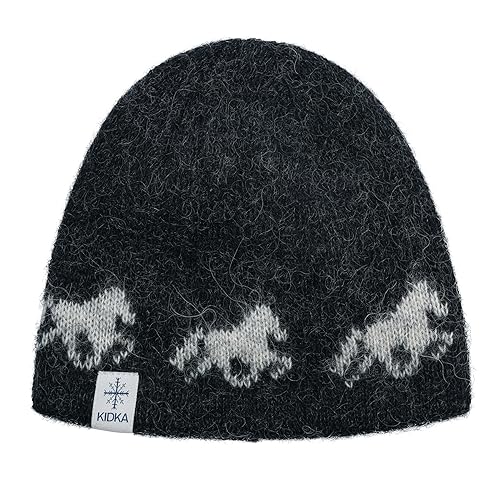 kidka Strickmütze Islandpferde Isländer Tölter Pferde Island Mütze (Schwarz) von kidka