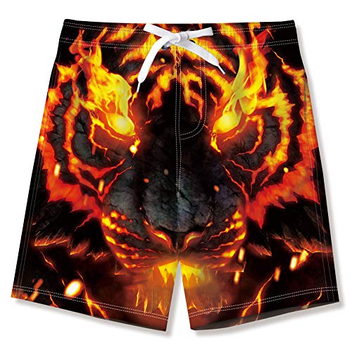 kids4ever 13-14 Jahre Teenager Badehose Jungen Sommer Strand Badeshorts Kind 3D Feuer L?we Drucken Verstellbare Taille Atmungsaktiv Badebekleidung von kids4ever