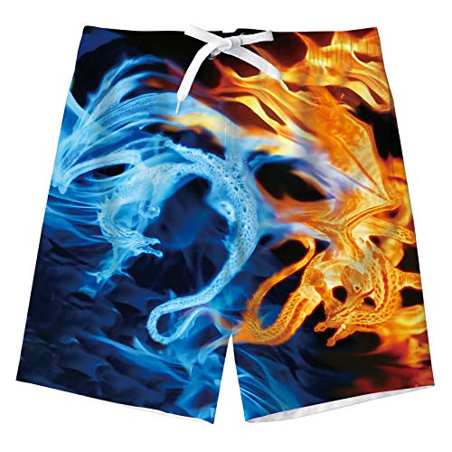 kids4ever 3D Wasser Feuer Dragon Design Badeshorts Jungen Modisch Schnell Trocken Atmungsaktiv Badehose Teen Sommer Strand Schwimmen Sweatshorts für 13-14 Jahre von kids4ever