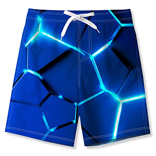 kids4ever 3D Badehose Kinder Jungen Blau Geometrisch Grafik Schnell Trocknend Badeshorts Neuheit Strand Surfer Swimming Shorts Badebekleidung mit Mesh-Futter 7-8 Jahre von kids4ever