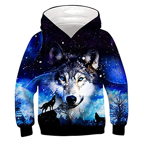 kids4ever 3D Wolf GedrucKt Hoodie Kapuzenpullover für Kinder Jungen M?dchen Personalisiert Langarm Pulli Pullover Kapuzen Sweatshirt Hoody Alter 8-11 von kids4ever