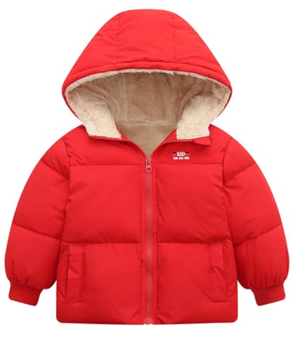 kids4ever Baby Jacke Warmer Fleece Wintermantel mit Reißverschluss und Kapuze mit Zwei Taschen Herbst Winter Schneeanzug Oberbekleidung Rot 12-18 Monate von kids4ever