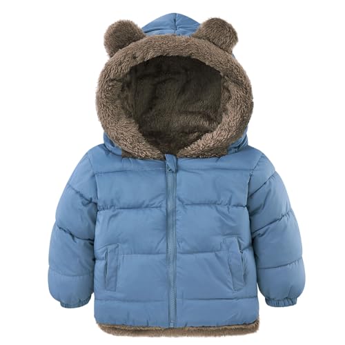 kids4ever Baby Kleinkinder Jungen Winterjacke Mantel 6-12 Monate Niedlich Plüsch Bärenohren Jacke Kapuzenjacke mit Reißverschluss Blau von kids4ever