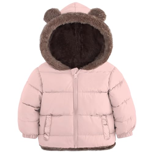 kids4ever Baby Kleinkinder Mädchen Jacke Warm Wintermantel Niedlich Plüsch Bärenohren Winterjacke Kapuzenjacke mit Taschen Rosa 6-12 Monate von kids4ever