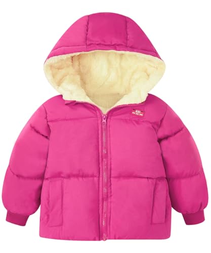 kids4ever Baby Mädchen Jacke Toddler Wintermantel Warm Fleece Kapuzenjacke Reißverschluss Mantel mit Zwei Taschen Schneeanzug Rose Rot 3-4 Jahre von kids4ever