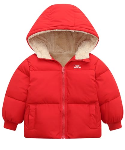 kids4ever Baby Mädchen Jacke Warmer Wintermantel mit Kapuze Verdickte Winddichter Mantel Kinder Schneeanzug Kapuzenmantel mit Zwei Taschen Rot 18-24 Monate von kids4ever