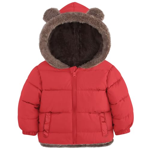 kids4ever Baby Mädchen Jacke Wintermantel Warm Winterjacke Plüsch Bärenohren Kapuzenjacke mit Taschen Rot für Kinder 2-3 Jahre von kids4ever