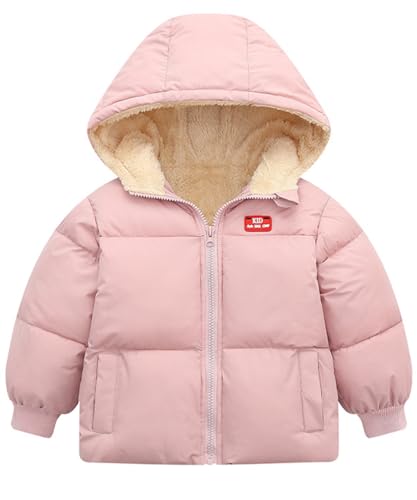 kids4ever Baby Mädchen Wintermantel Kinder Kapuzenjacke Winddicht mit Reißverschlüssen Warme Jacken mit Zwei Taschen Oberbekleidung Schneeanzug Rosa 4-5 Jahre von kids4ever
