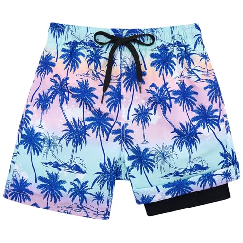 kids4ever Badehose Jungen Hawaii Druck Kompression Liner Schnelltrocknend Strand Badeshorts Elastisch Surf Shorts mit Taschen Lässige 10-12 Jahre von kids4ever