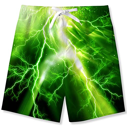 kids4ever Jungen Badehose Kinder Badeshorts Grüner Blitz 3D Druck Schnell Trocknend Strand Surf Boardshorts Sommer Schwimmhose 10-12 Jahre von kids4ever