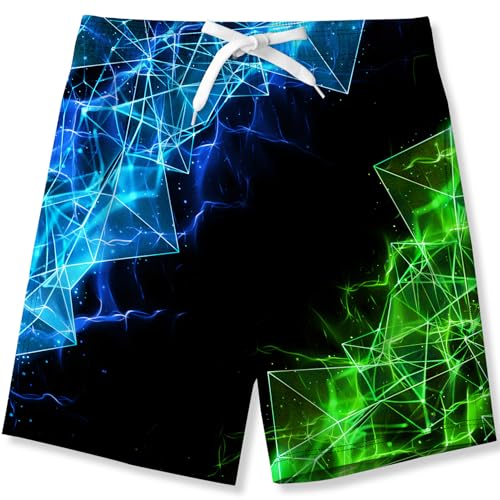 kids4ever Badehose Jungen Schnell Trocknend Badeshorts für Kinder Geometrie Bedruckt Sommer Strand Urlaub Boardshorts mit Netzfutter 13-14 Jahre von kids4ever