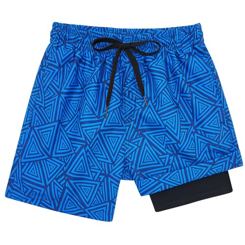 kids4ever Badehose für Jungen Kinder Badeshorts mit Kompression Liner Anti-Scheuer 3D Geometrie Bedruckte Sommer Schnell Trocknende Boardshorts Lässige Strandshorts 18 Jahre von kids4ever