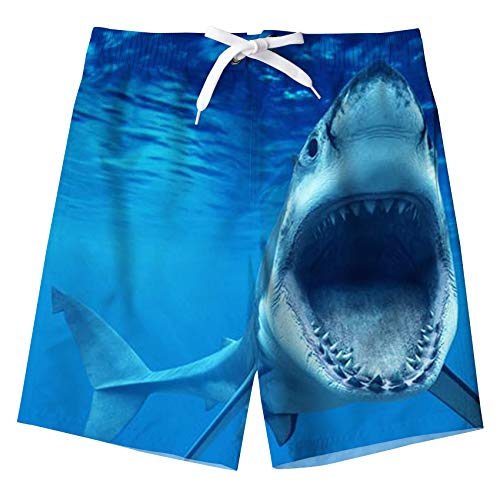 kids4ever Badeshorts Jungen Funny 3D Hai Druck Kordelzug Elastische Taille Badehose Blau Sommer Surfen Strand Sporthose Boardshorts mit Mesh-Futter von kids4ever