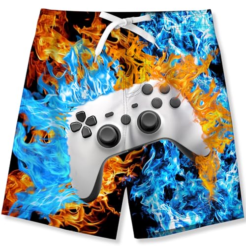 kids4ever Jungen Badeshorts Kinder Badehose Spielkonsole 3D Druck Boardshorts Schnell Trocknende Strandshorts mit Netzfutter 7-8 Jahre von kids4ever