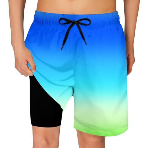 kids4ever Jungen Badeshorts Schnell Trocknende Badehose mit Kompression Liner Boardshorts Kurze Strandhose mit Taschen Gradient 7 Jahre von kids4ever