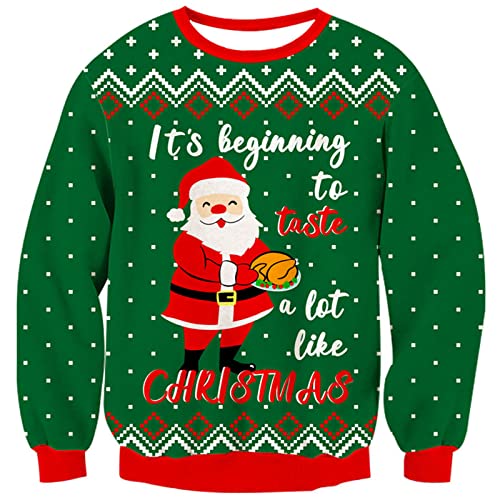 kids4ever Jungen Mädchen Weihnachtspullover Grüner Weihnachtsmann Buchstaben Muster Strickpullover Rundhals Warm Langarm Rundhals Weihnachtspulli Christmas Gestrickt Sweater 9–10 Jahre von kids4ever