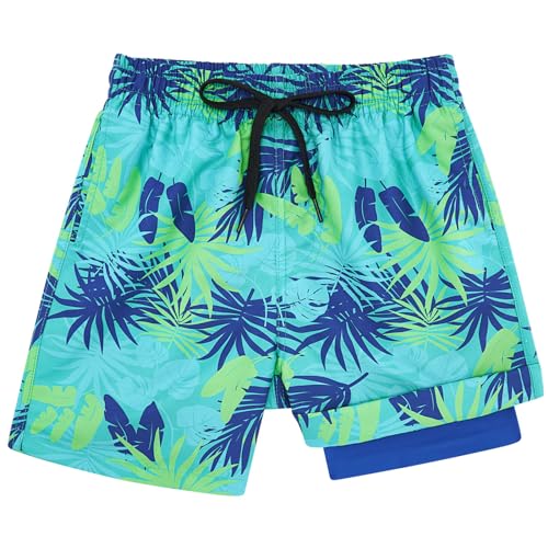 kids4ever Kinder Badeshorts für Jungen Badehose mit Kompression Liner 2 in 1 Schnell Trocknend Leicht Boardshorts Sommer Kurze Strandhose Grün 7 Jahre von kids4ever