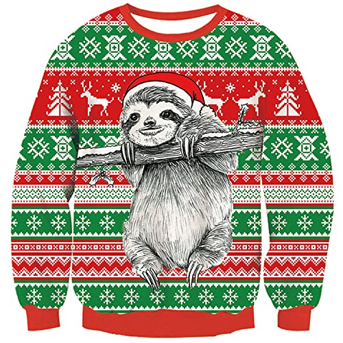 kids4ever Kinder Hässliche Weihnachtspullover Weihnachten Strickpullover Ugly Sloth Print Gestrickt Christmas Sweater Langarm Warm Weihnachtspulli für Jungen Mädchen 11-12 Jahre von kids4ever