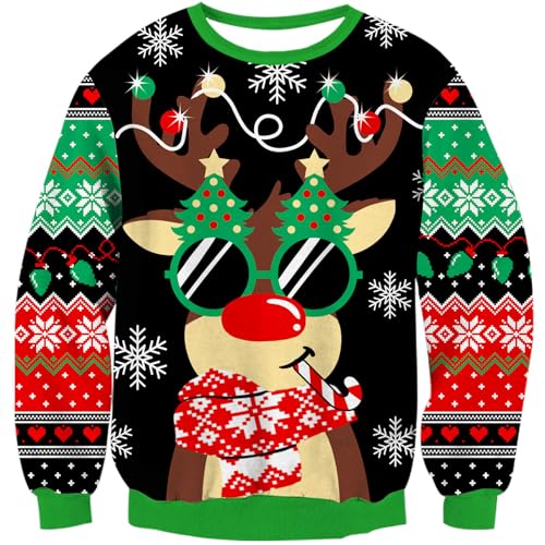 kids4ever Kinder Weihnachts Strickpullover für Jungen Mädchen Herbst Winter Hässliches Lustige Rudolf Grafik Pullover Langarm Rundhals Gestricktes Pullover 9–10 Jahre von kids4ever