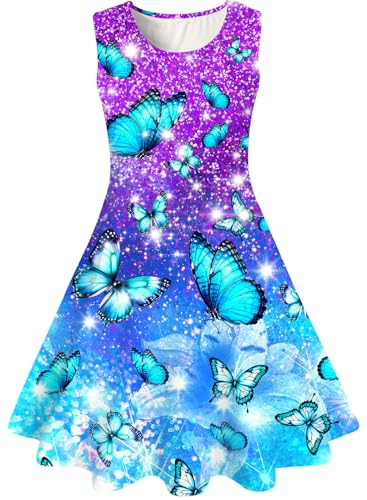 kids4ever Kleider für Mädchen 4-5 Jahre Schmetterling Kleid Mädchen Flatteriges Ärmellos Freizeitkleid Kinder Lila Blaue A-Linie Kleid von kids4ever