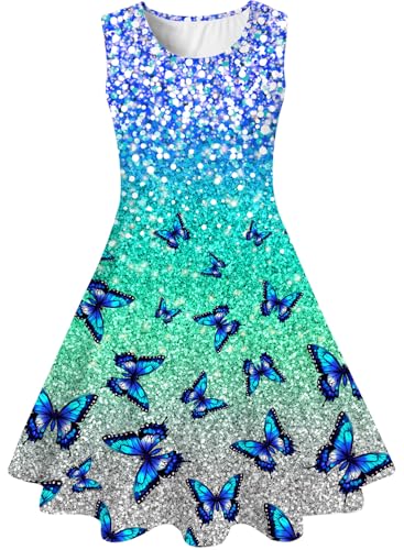 kids4ever Mädchen Kleid 6-7 Jahre Schmetterling Kleid Sommer Rundhals Ärmellos Kleider für Kinder Sommerkleid Grün von kids4ever