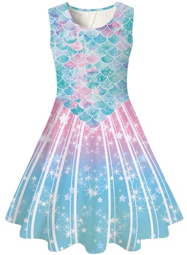 kids4ever Meerjungfrau Kleid Mädchen Ärmellos Rundhals Sommerkleid A-Linie Swing Kleid Prinzessin Party 6-7 Jahre von kids4ever