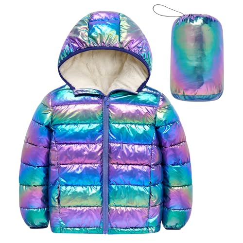 kids4ever Mädchen Mäntel Warme Winterjacke mit Kapuze Glänzende Winddichter Wasserdichte Steppjacke 6-7 Jahre von kids4ever