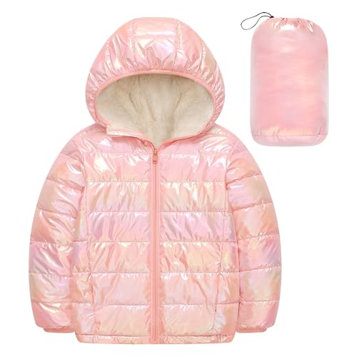 kids4ever Mädchen Wintermantel Jacke mit Kapuze Winddichte Winterjacke Glänzende Steppjacke mit Zwei Taschen 6-7 Jahre von kids4ever